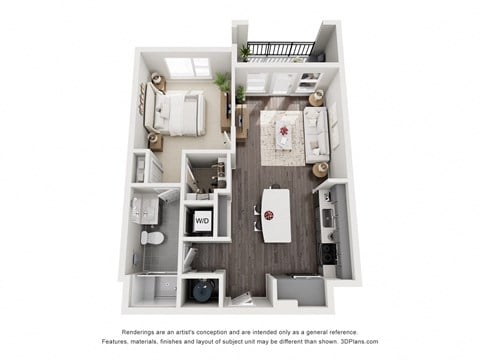 Floor plan for 1 bed, 1 bath, 717 sqft